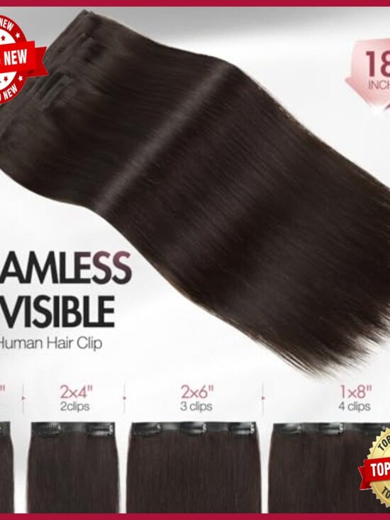 18 Inch Human Hair Clip-In Extensions 7 Piece Set Invisible Weft main image 6